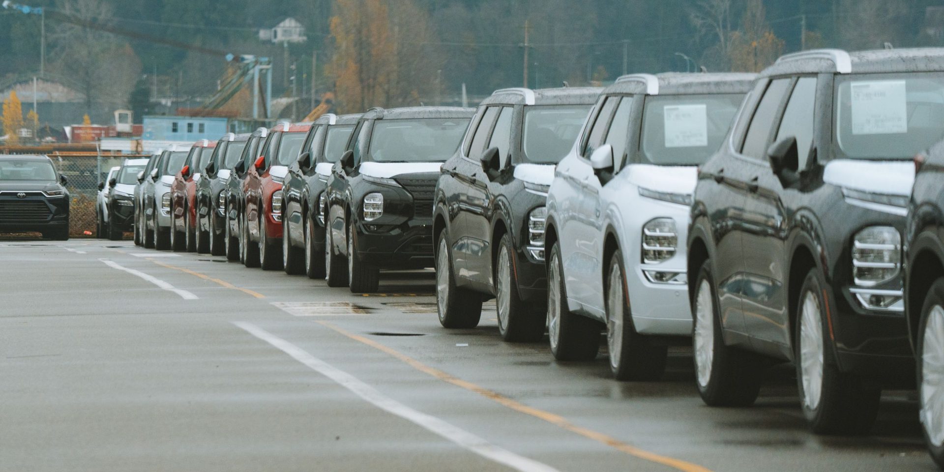 Row of SUVs parked on a dealer lot
